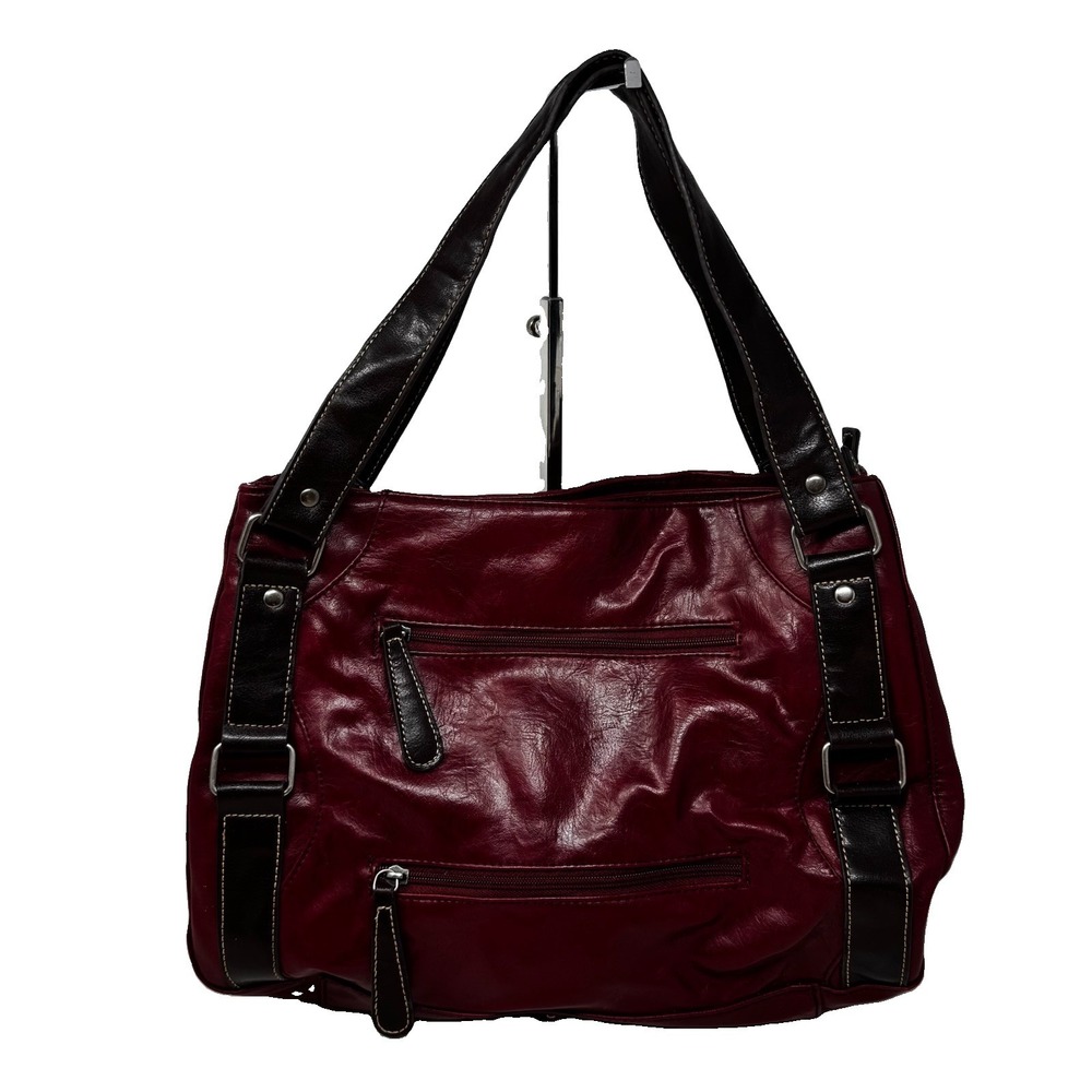 Bueno Shoulder Bag Brown Large Hobo Purse Faux Leather Contrast Stitch